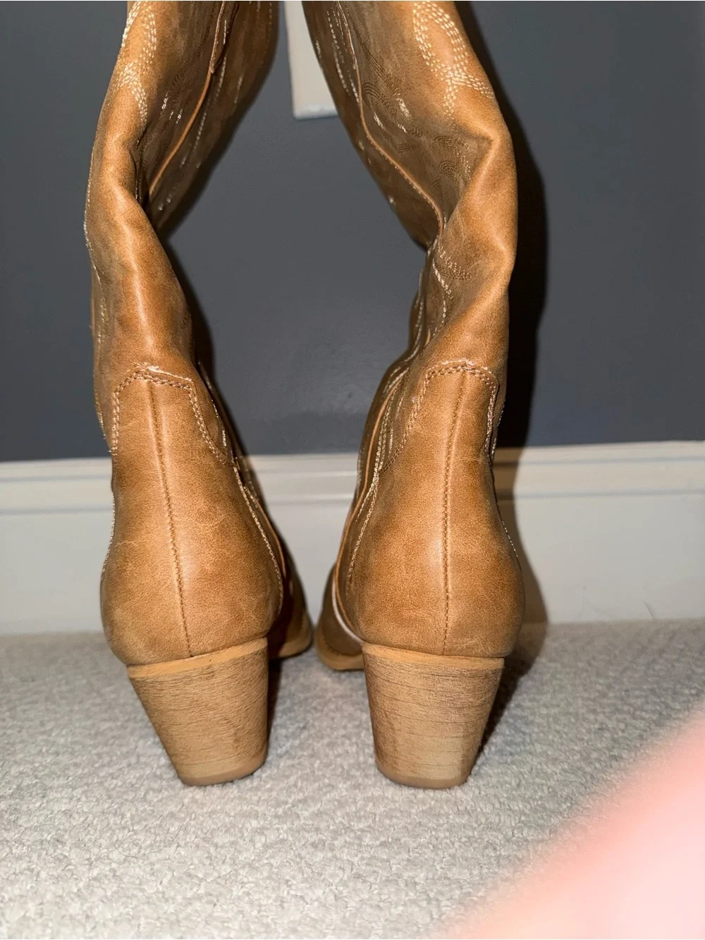 Embroidered Knee-High Western Boots Pointy Toe with Chunky Heel